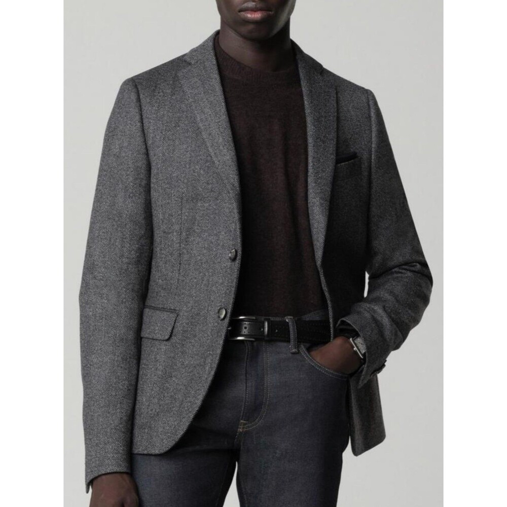 TOMMY HILFIGER Mens Blazer 38R Sport Coat Herringbone Jacket Gray Wool Blend